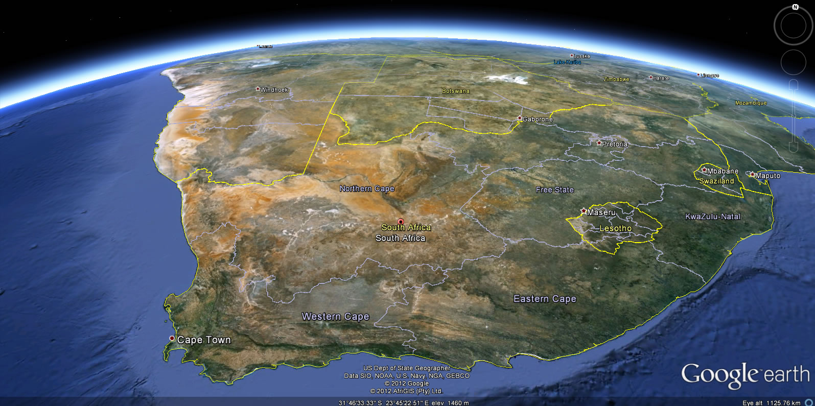 sud afrique terre carte